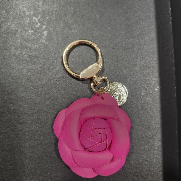 Chic Black and Pink Camelia Floral Key Charm - Picture 2 of 3